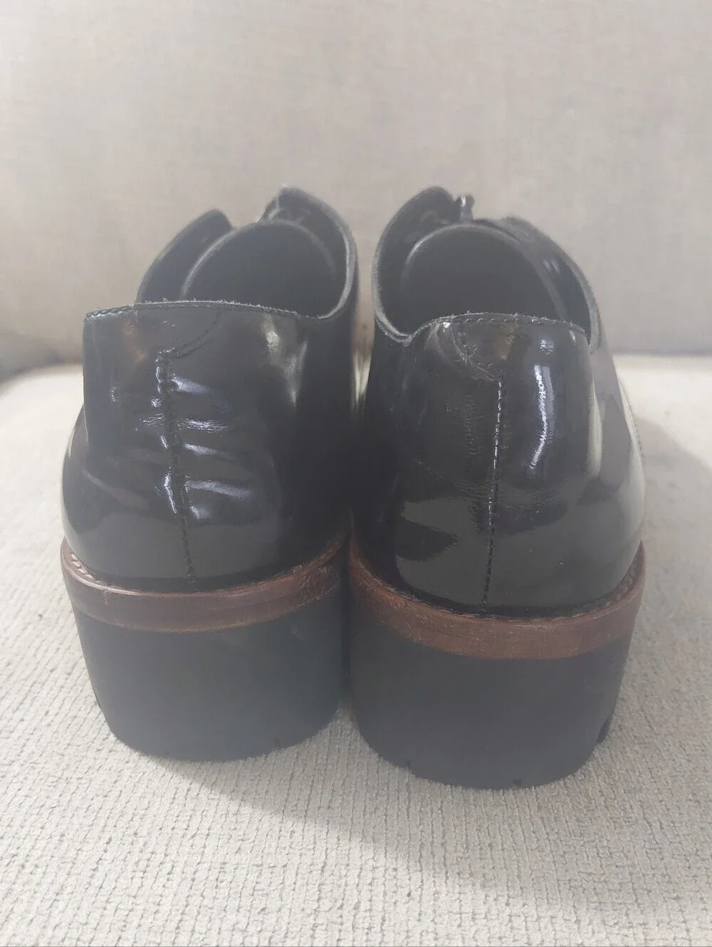 Jeffrey Campbell Black Patent Leather Lace-Up Lug Sole Oxfords Size 9.5